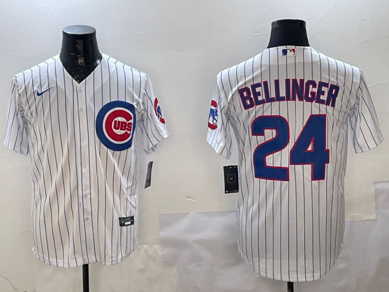 Men Chicago Cubs #24 Bellinger White Stripe Game 2025 Nike MLB Jersey style 1